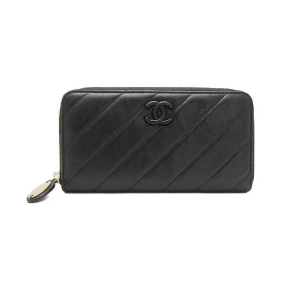 CHANEL Authentic Black Lambskin Leather Wallet